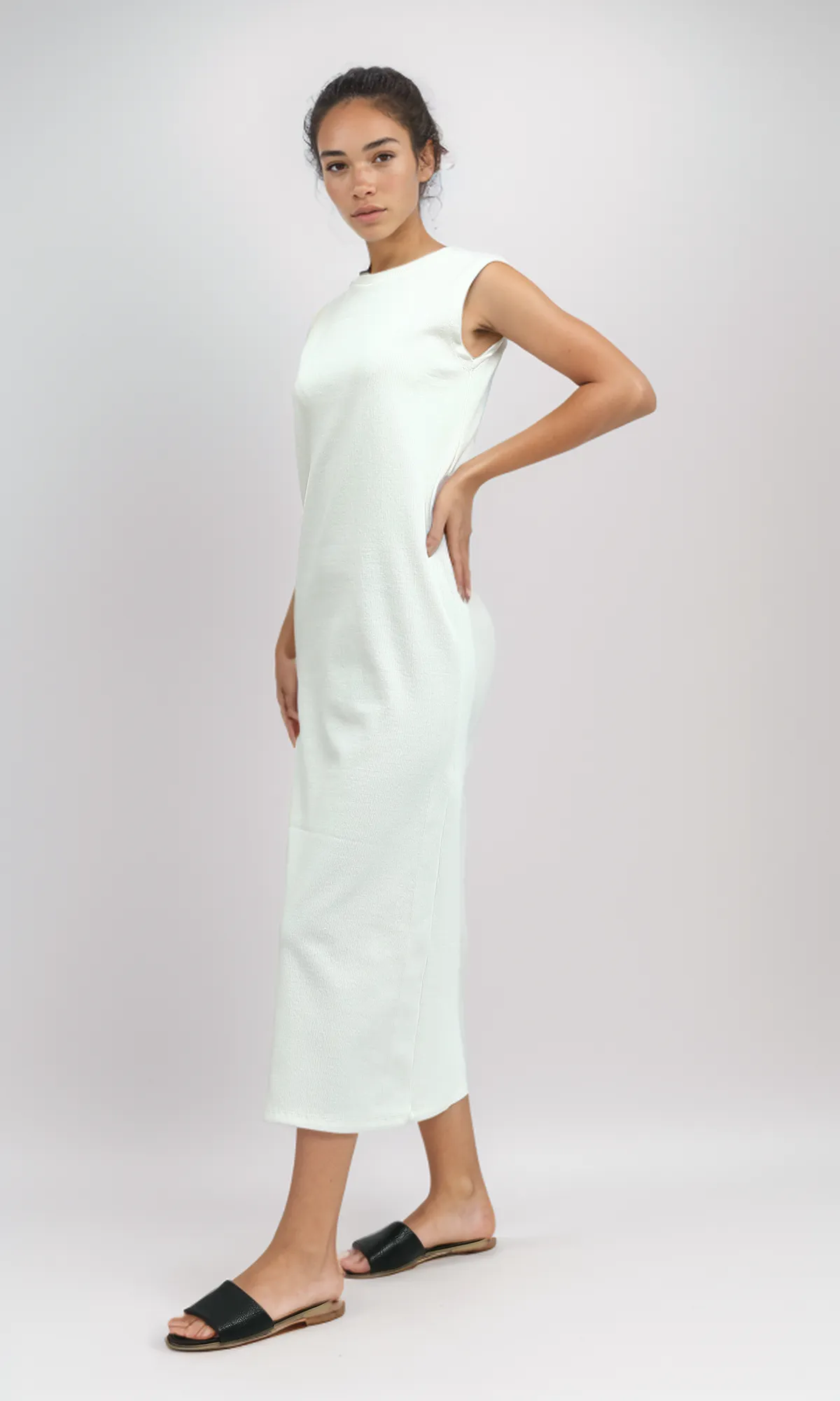O198120  Slip On Sleeveless Casual White Midi Dress