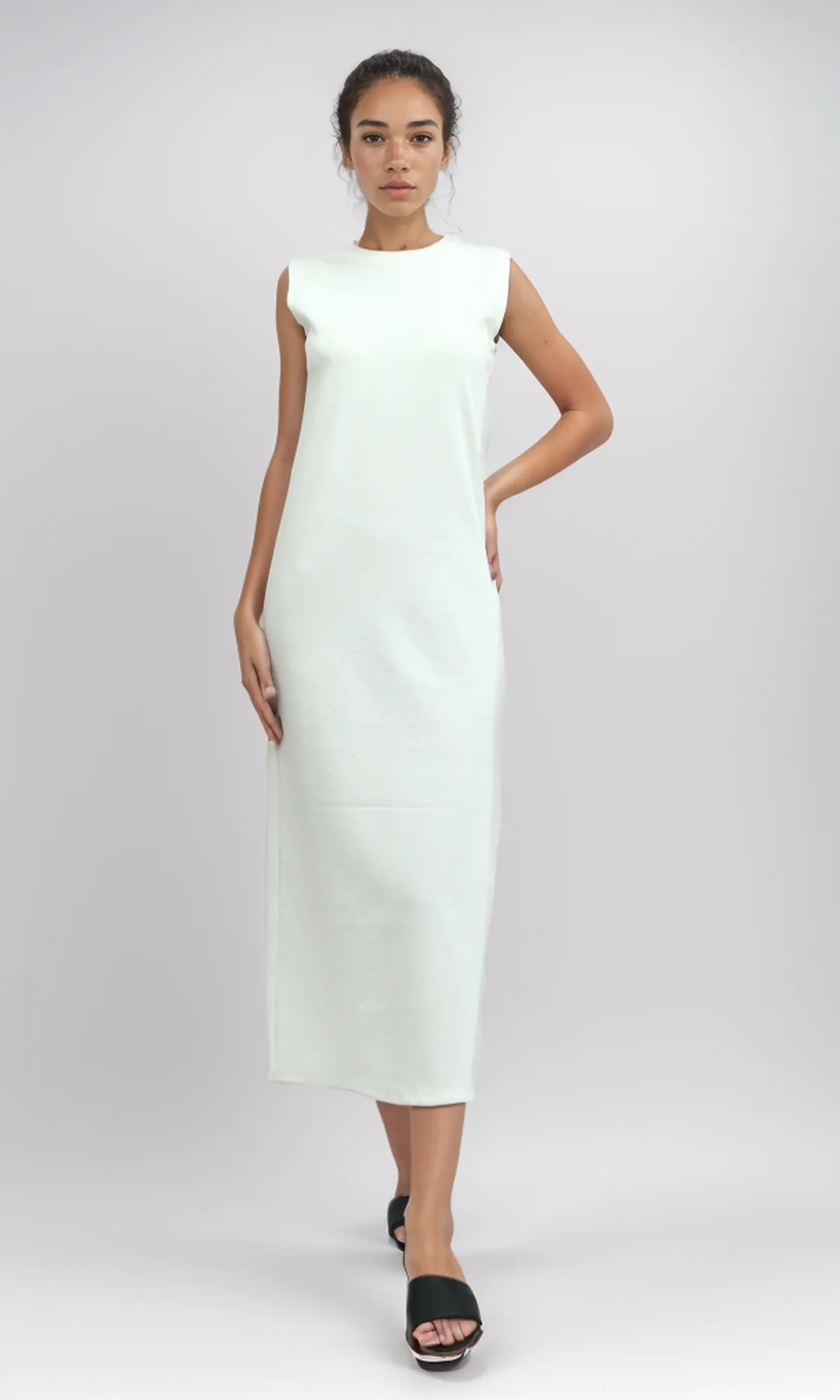 O198120  Slip On Sleeveless Casual White Midi Dress