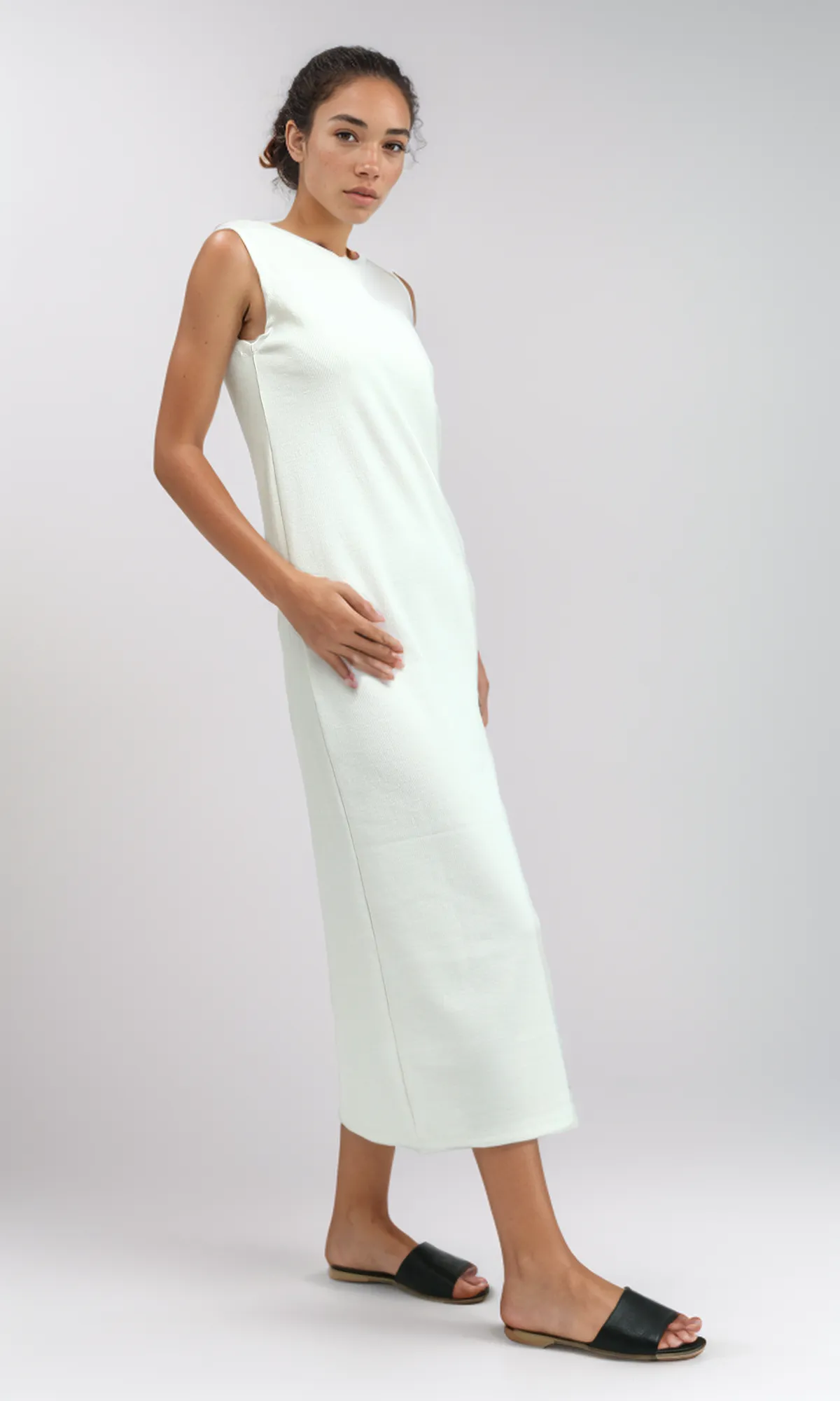 O198120  Slip On Sleeveless Casual White Midi Dress
