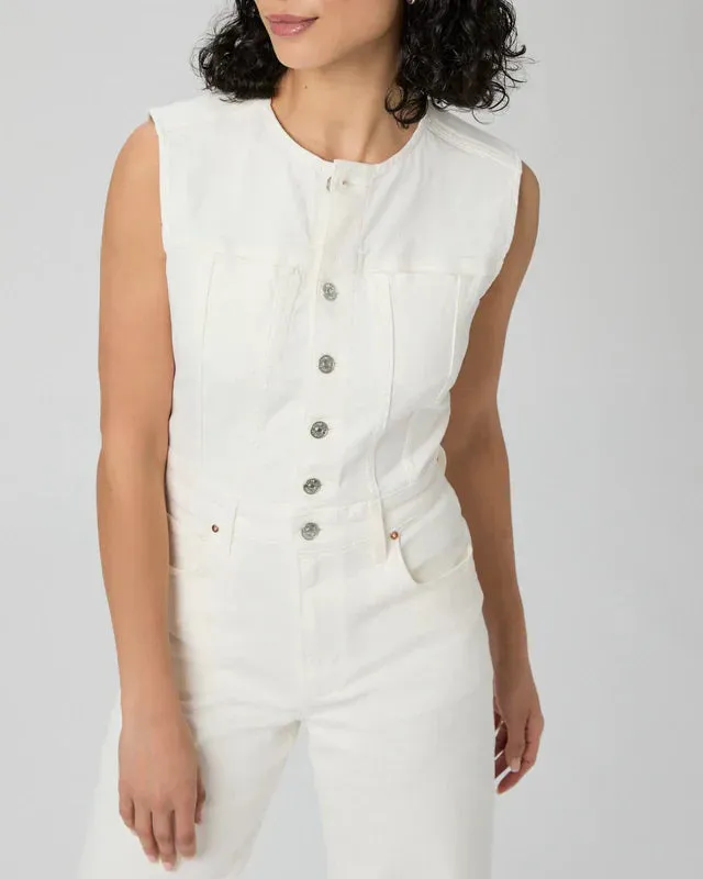 Paige cirie ankle denim jumpsuit - tonal ecru