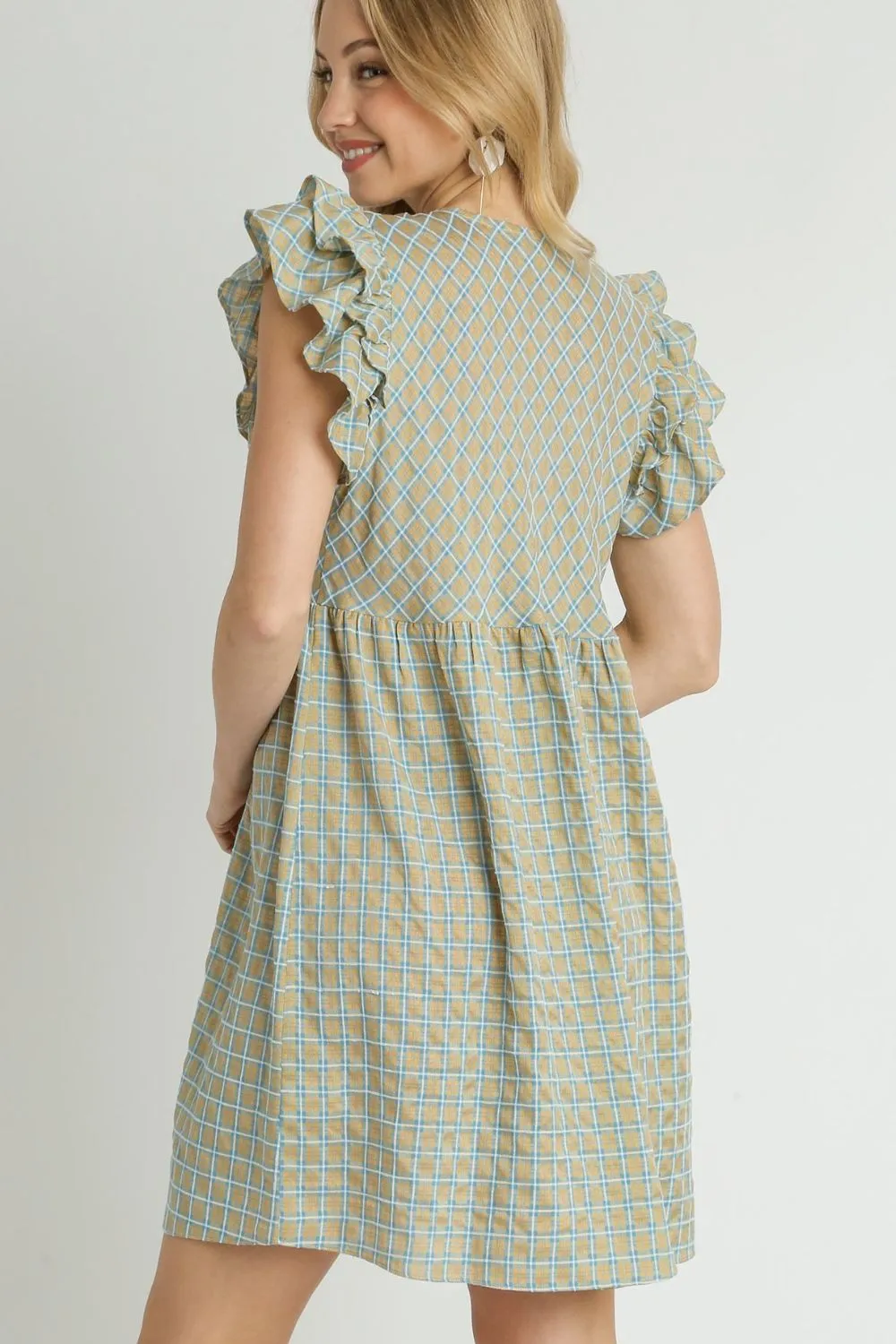 Plaid Ruffle Cap Sleeve Dress
