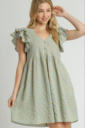 Plaid Ruffle Cap Sleeve Dress