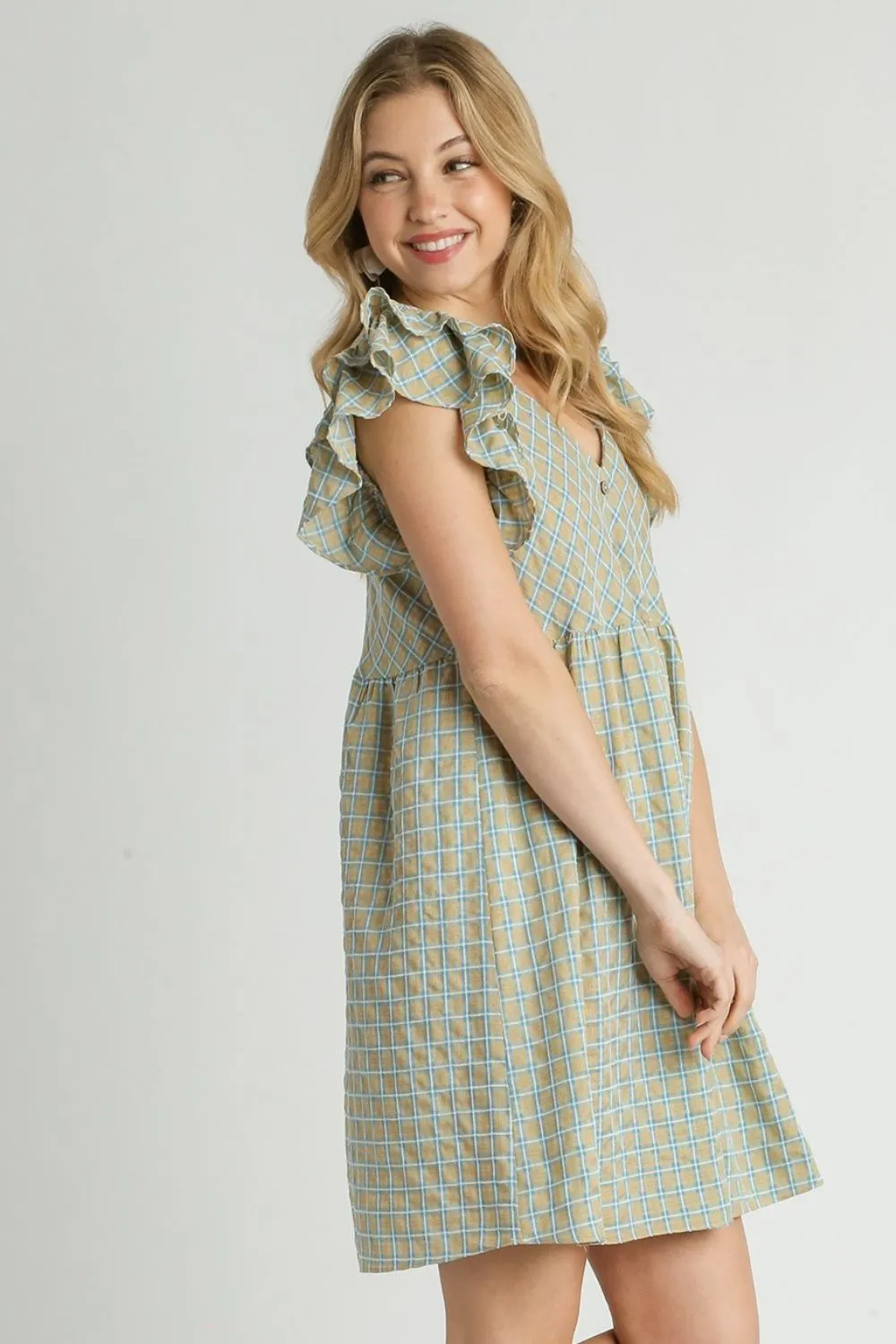 Plaid Ruffle Cap Sleeve Dress