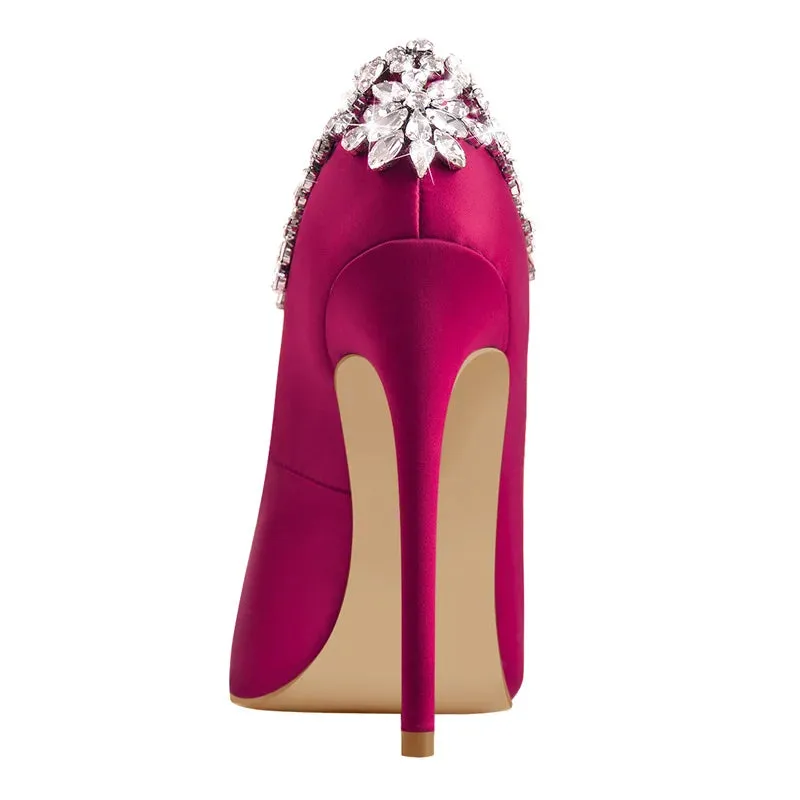 Pointed Toe Bride Diamond Patchwork Pumps Thin High Heels Shoes