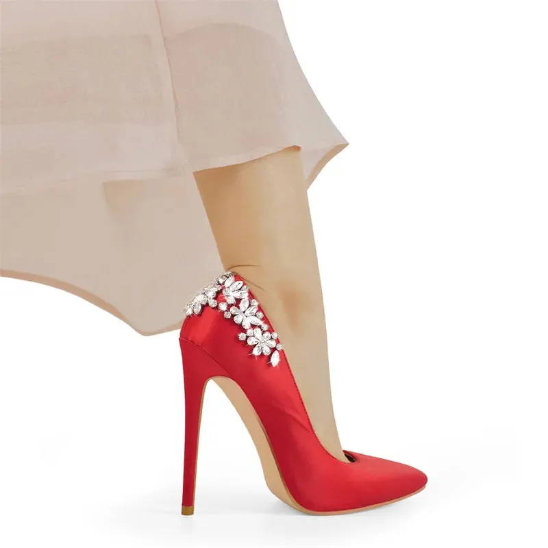 Pointed Toe Bride Diamond Patchwork Pumps Thin High Heels Shoes