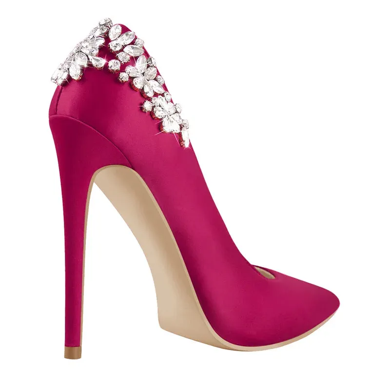 Pointed Toe Bride Diamond Patchwork Pumps Thin High Heels Shoes