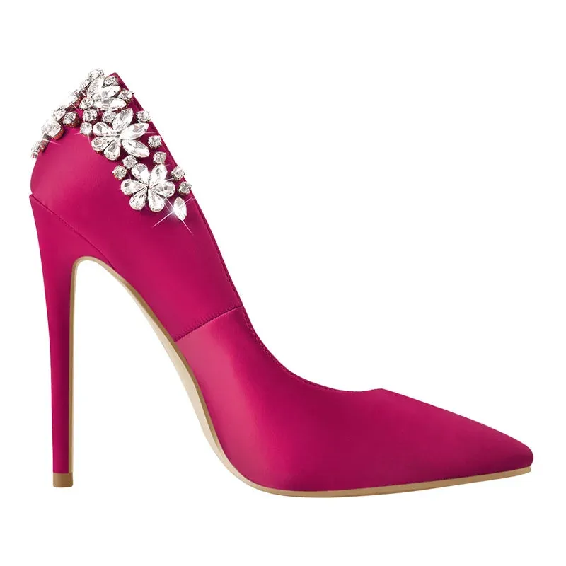 Pointed Toe Bride Diamond Patchwork Pumps Thin High Heels Shoes