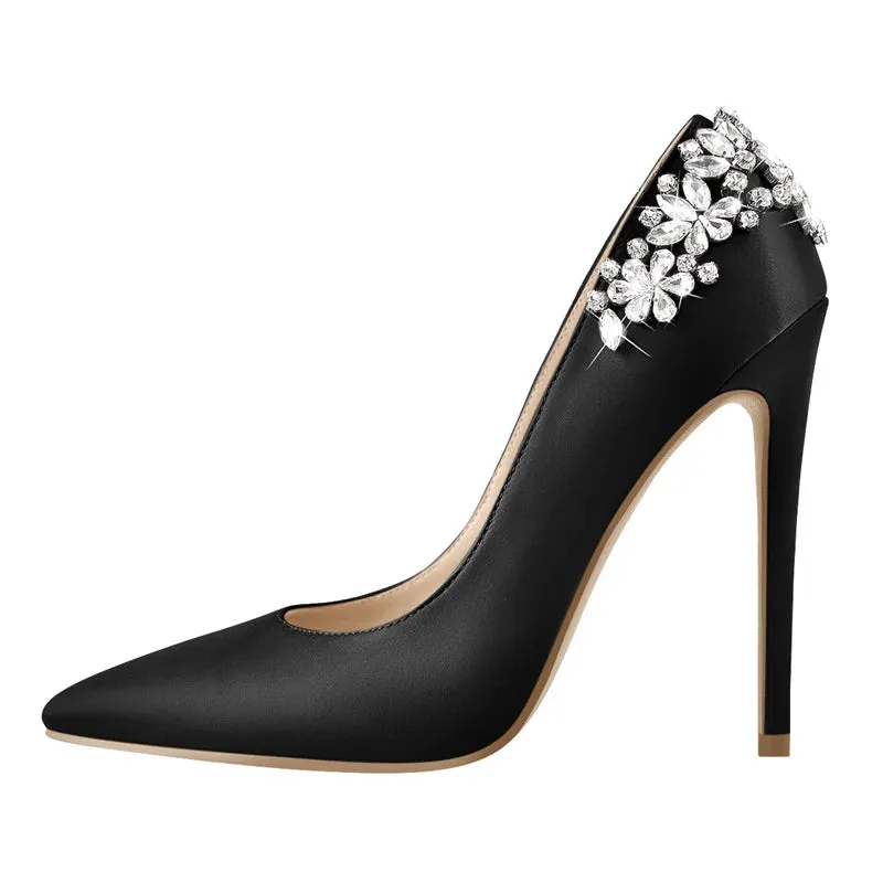 Pointed Toe Bride Diamond Patchwork Pumps Thin High Heels Shoes