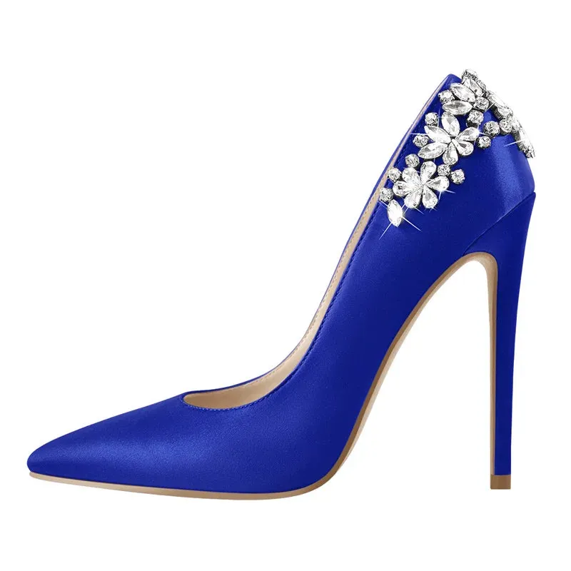 Pointed Toe Bride Diamond Patchwork Pumps Thin High Heels Shoes