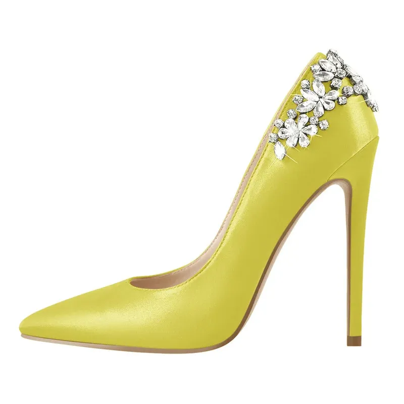 Pointed Toe Bride Diamond Patchwork Pumps Thin High Heels Shoes