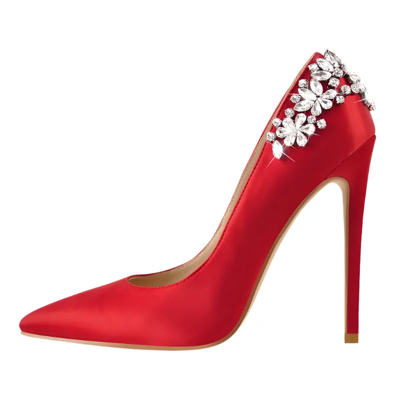 Pointed Toe Bride Diamond Patchwork Pumps Thin High Heels Shoes