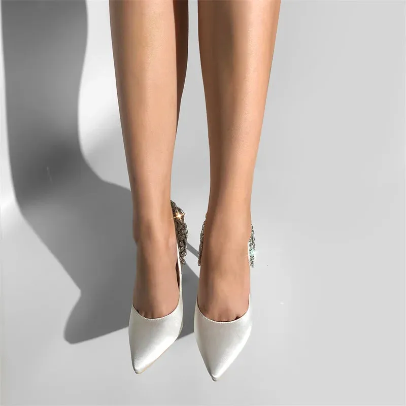 Pointed Toe Bride Diamond Patchwork Pumps Thin High Heels Shoes