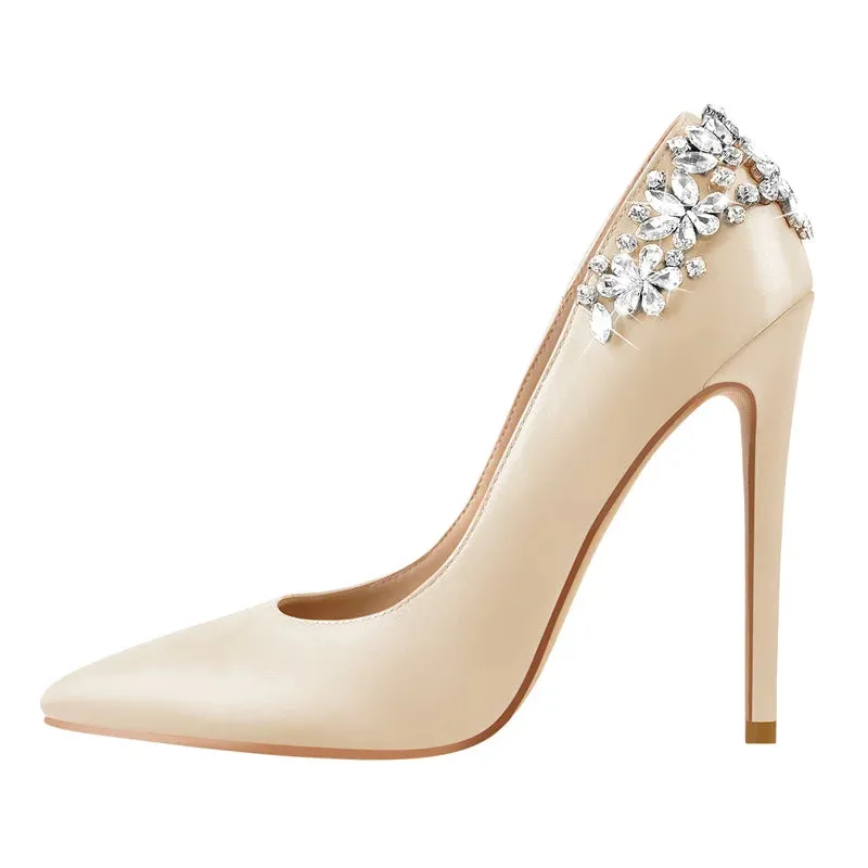 Pointed Toe Bride Diamond Patchwork Pumps Thin High Heels Shoes