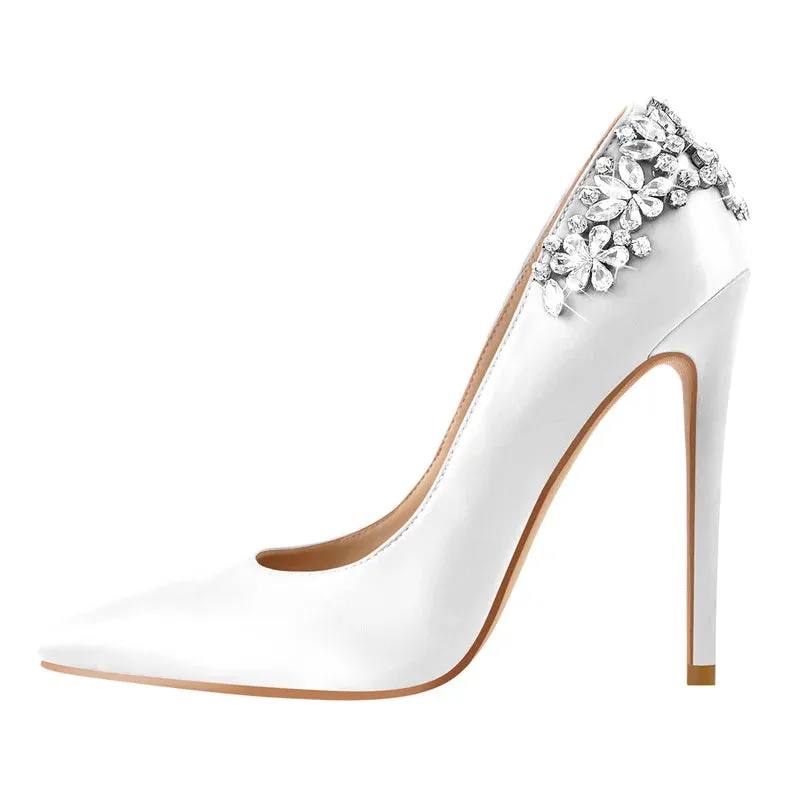 Pointed Toe Bride Diamond Patchwork Pumps Thin High Heels Shoes