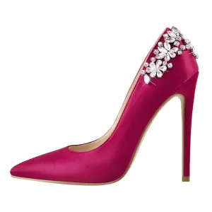 Pointed Toe Bride Diamond Patchwork Pumps Thin High Heels Shoes