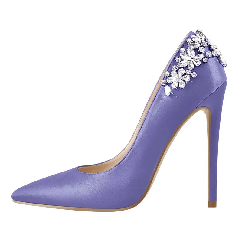 Pointed Toe Bride Diamond Patchwork Pumps Thin High Heels Shoes