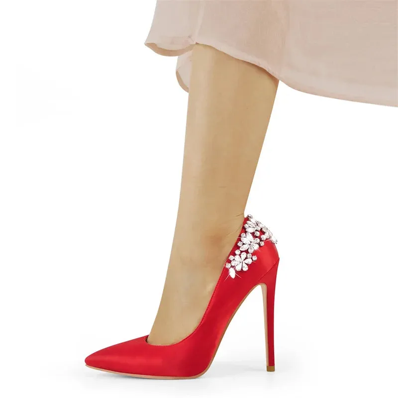 Pointed Toe Bride Diamond Patchwork Pumps Thin High Heels Shoes