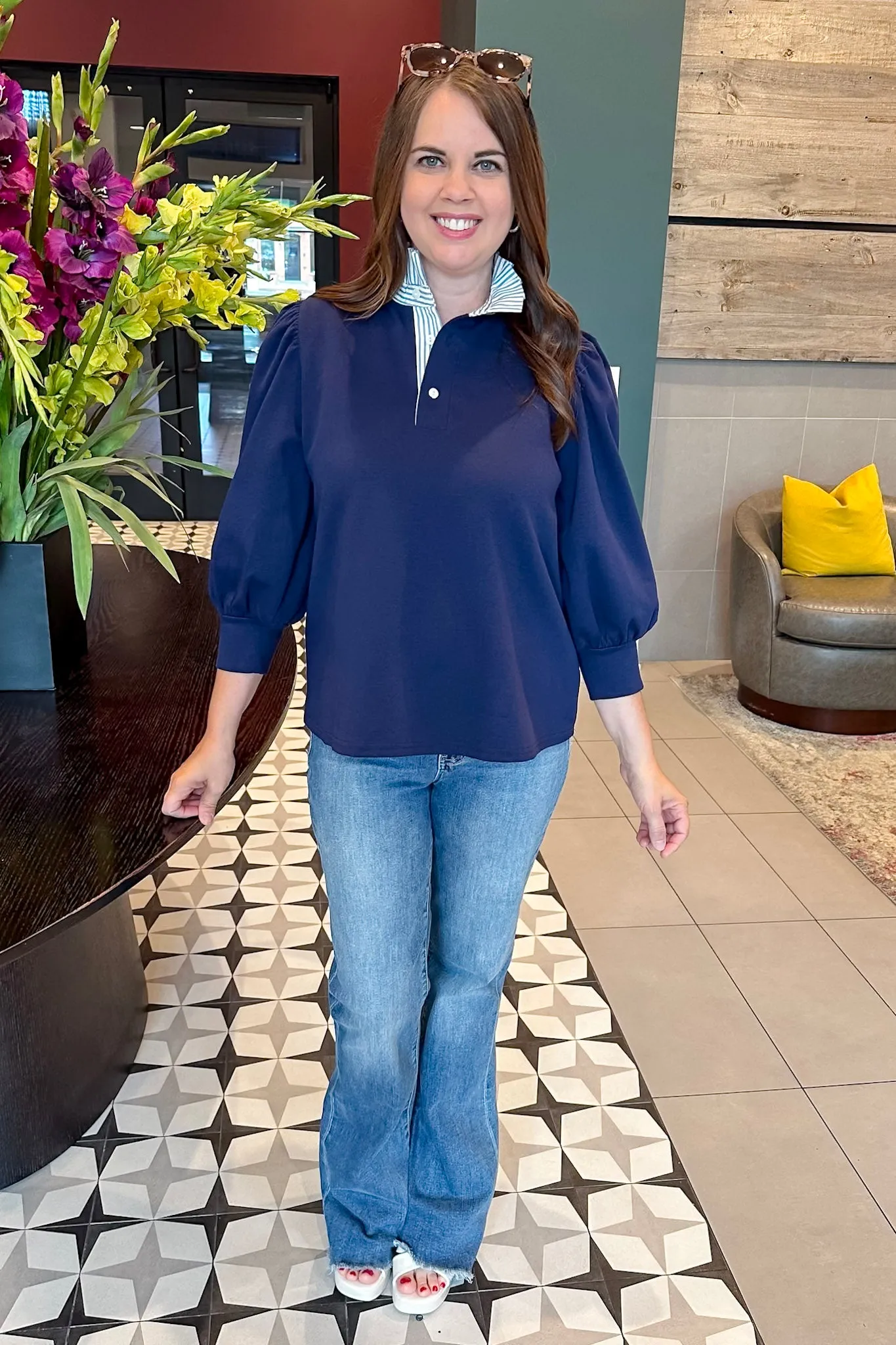 Polished and Chic  Navy Collared Top