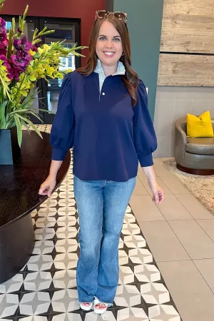 Polished and Chic  Navy Collared Top