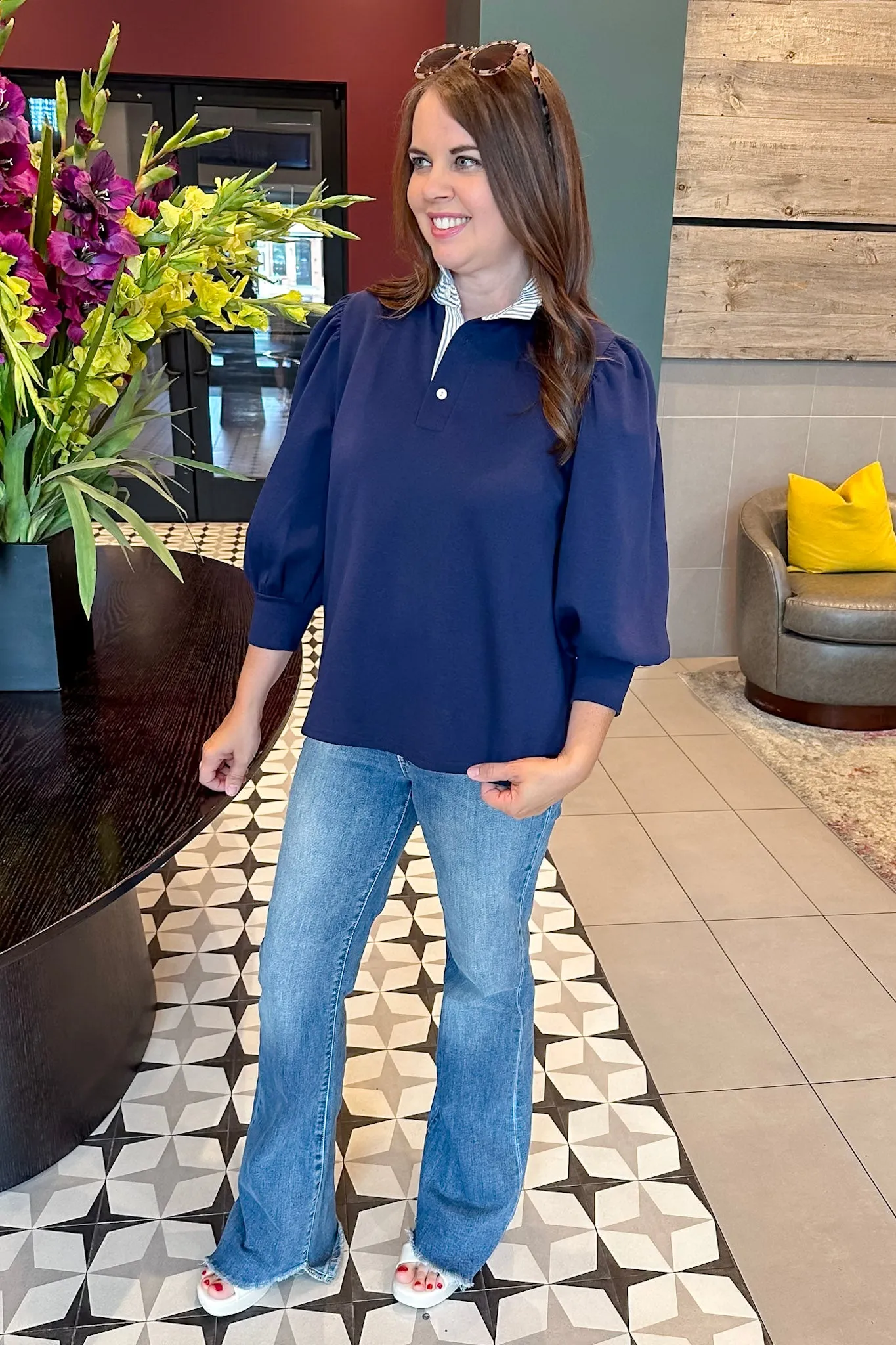 Polished and Chic  Navy Collared Top