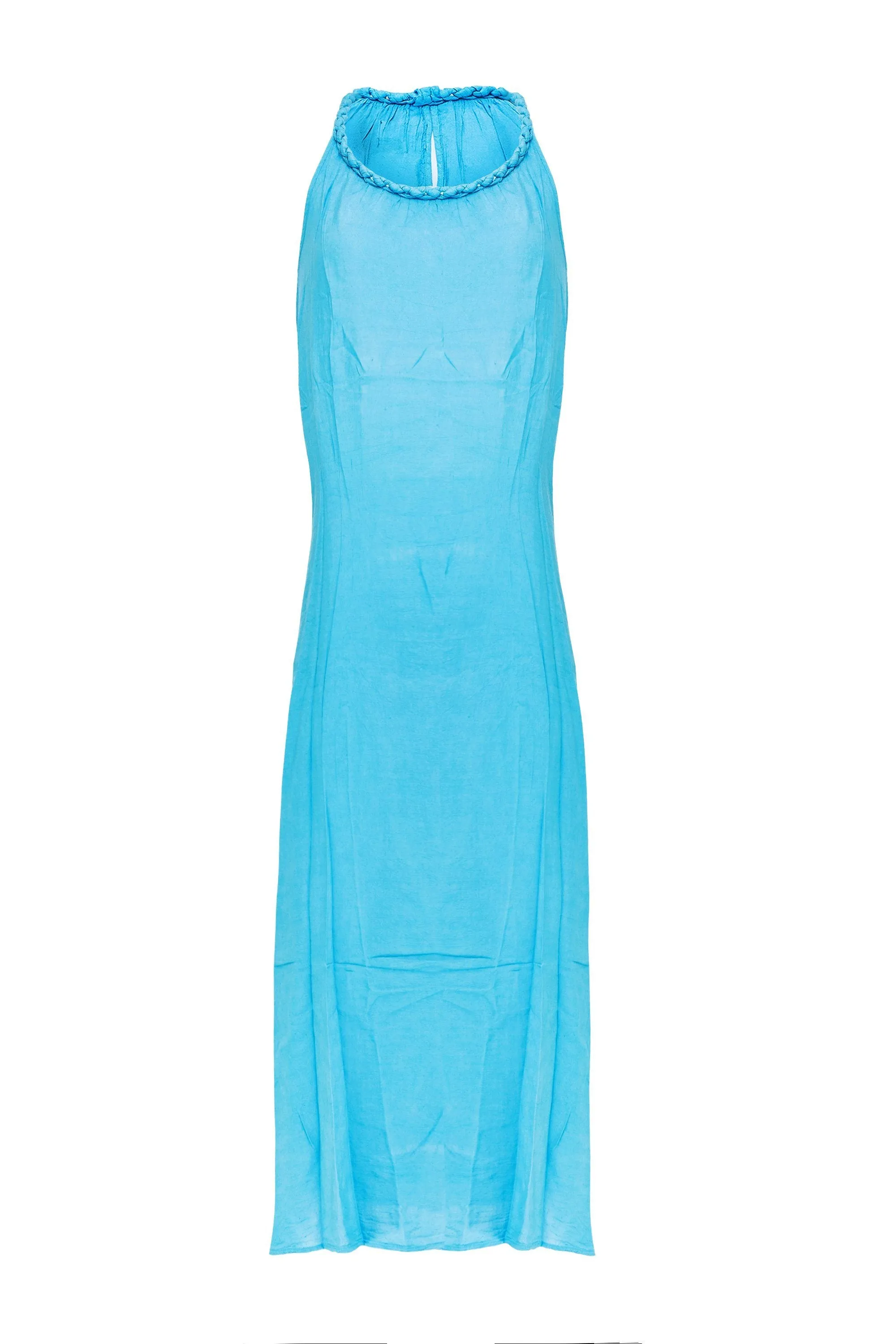 Pure 100% Luxury Cotton Maxi Dress with Plait Shoulder Straps - Elegant Comfort