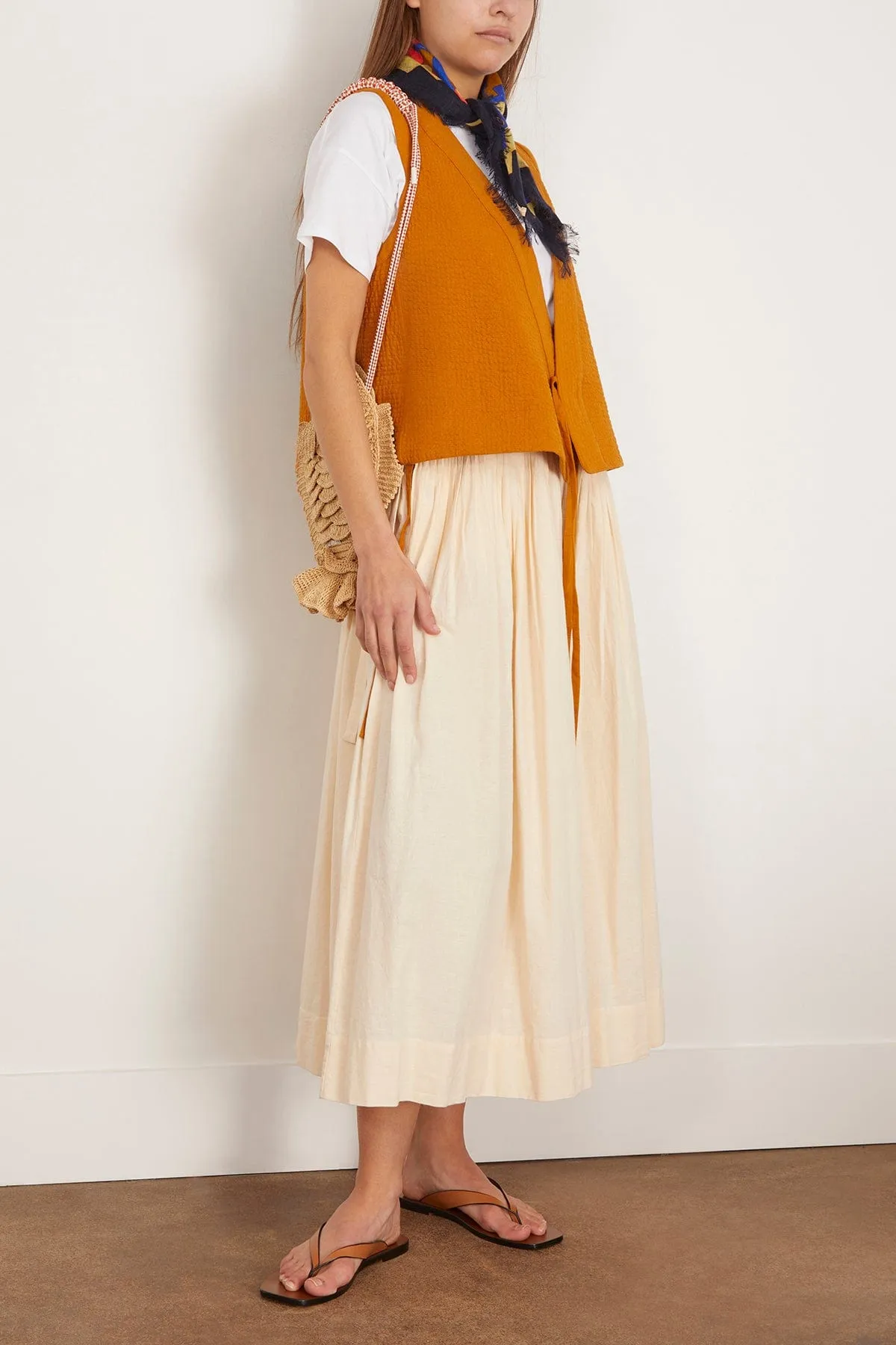 Quilted Cotton Linen Wrap Vest in Tilia Honey