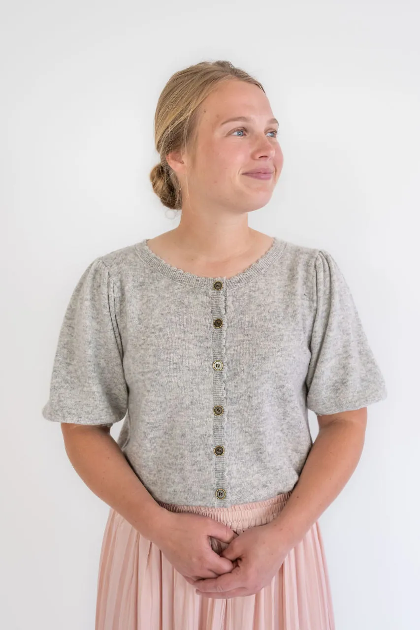 Rosalie Knit Scalloped Cardigan in Soft Gray