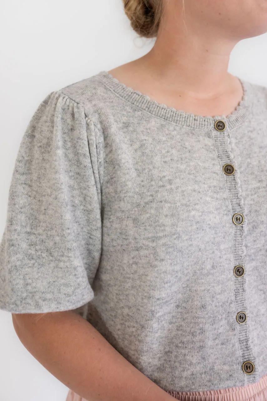 Rosalie Knit Scalloped Cardigan in Soft Gray