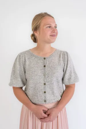 Rosalie Knit Scalloped Cardigan in Soft Gray