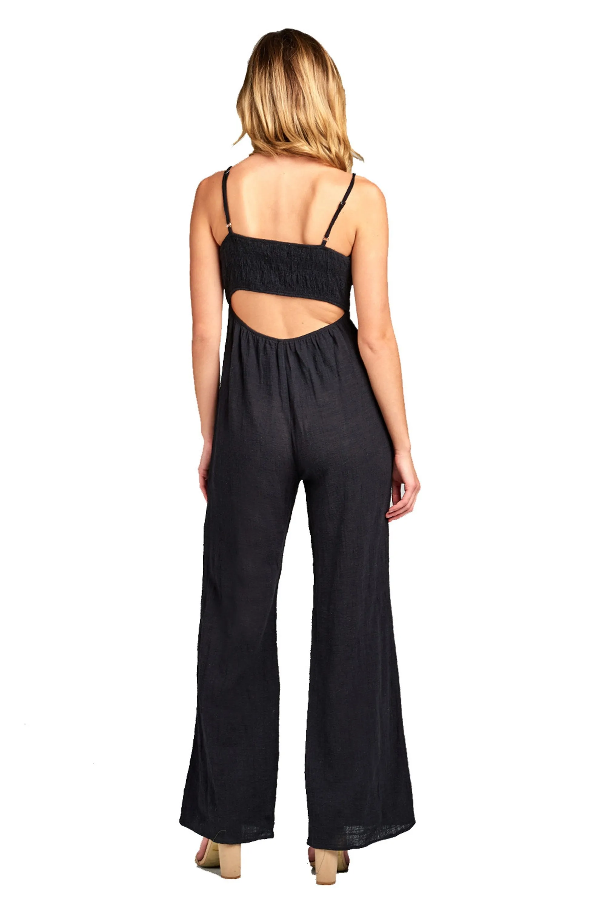 Sleeveless Cami Adjustable Straps Scoop Neckline Knotted Front Wide Leg Jumpsuit