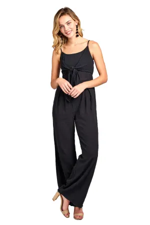 Sleeveless Cami Adjustable Straps Scoop Neckline Knotted Front Wide Leg Jumpsuit