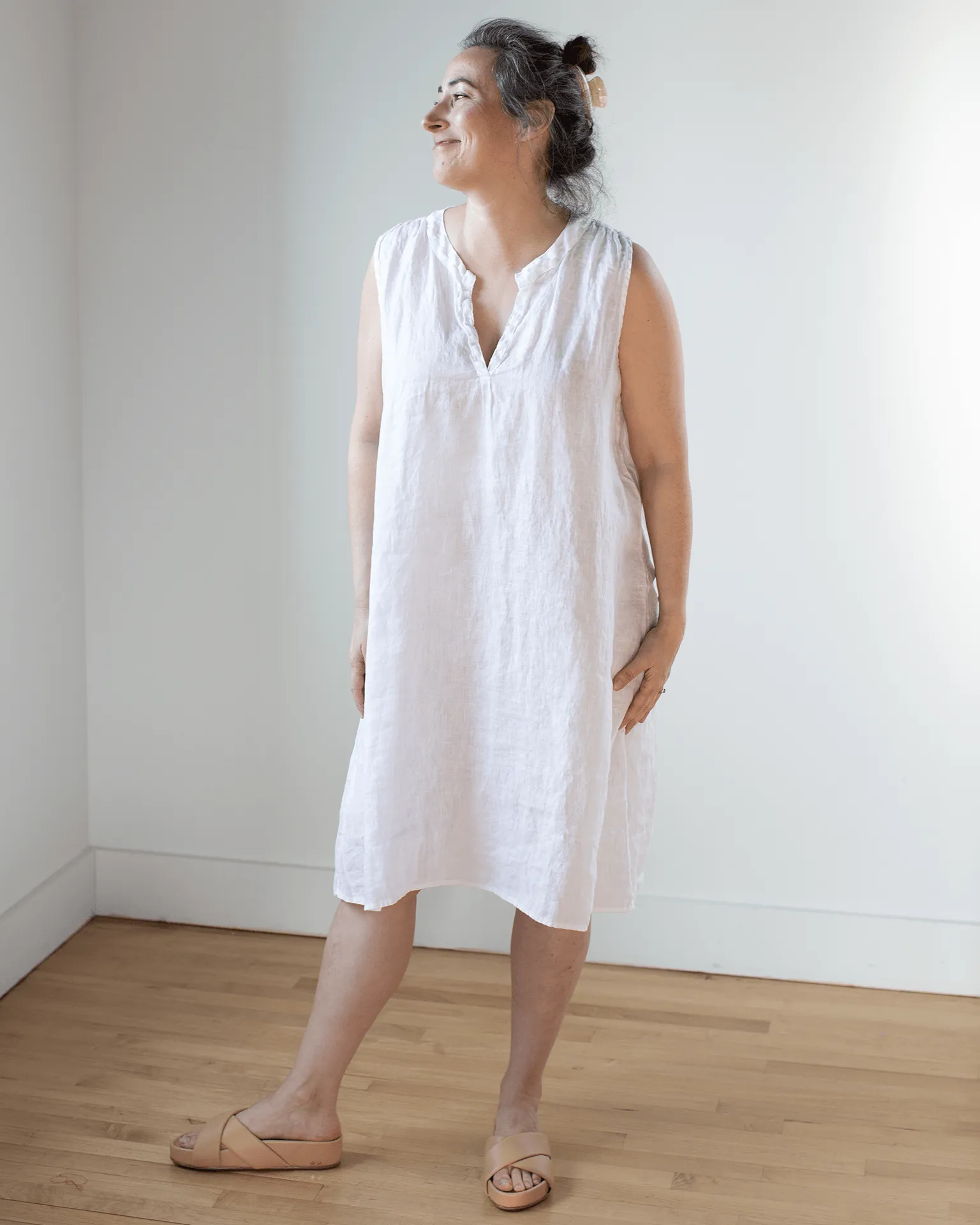Sylvie Dress in White Linen