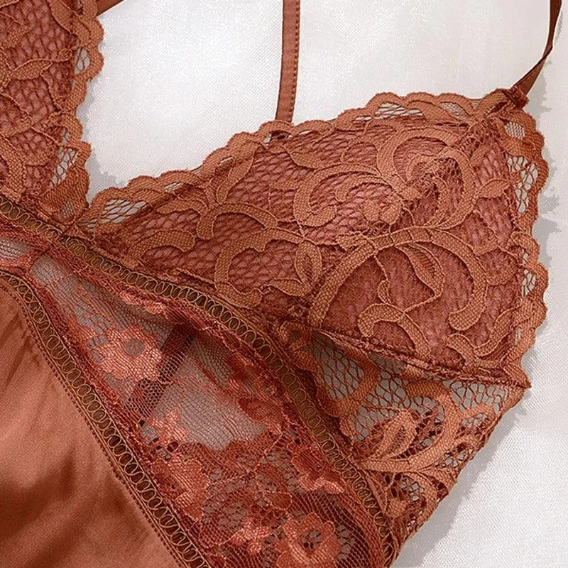 V-Neck Satin Lace Nightdress  Elegant and Comfortable Nightwear