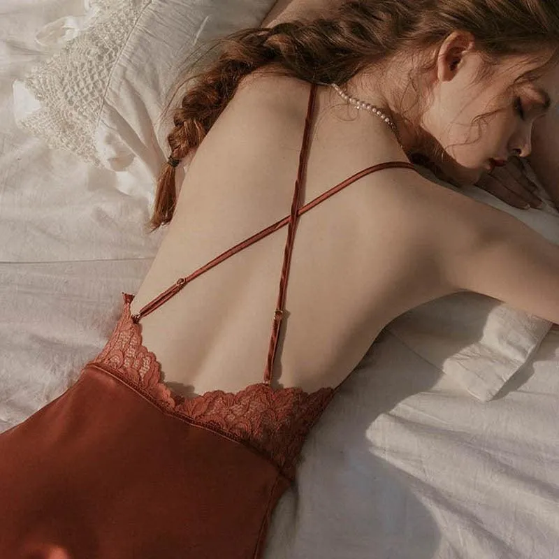 V-Neck Satin Lace Nightdress  Elegant and Comfortable Nightwear