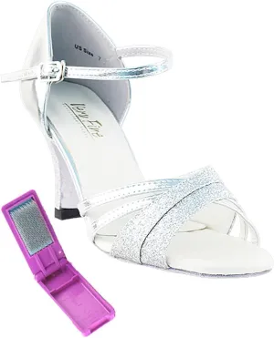 Very Fine Dance Shoes - Ladies Latin, Rhythm, Salsa, Waltz Ballroom Dance Shoes - 6030-3-inch Heel and Foldable Brush Bundle - Silver Stardust - Silver Leathe - 5.5
