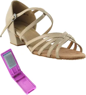 Very Fine Dance Shoes - Ladies Practice, Cuban Low Heel, Waltz Ballroom Dance Shoes - 1670C - 1.5-inch Heel and Foldable Brush Bundle - Tan Leather - 6.5