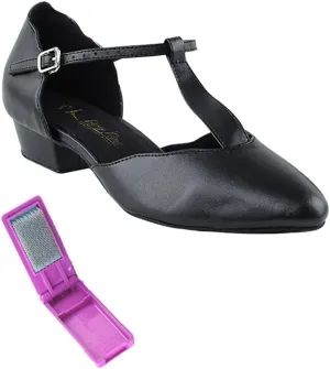 Very Fine Dance Shoes - Ladies Practice, Cuban Low Heel, Waltz Ballroom Dance Shoes - 6819FT - 1-inch Heel and Foldable Brush Bundle - Black - 9