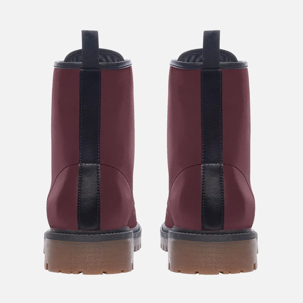 Vintage Wine Red Vegan Combat Boots| Berry Leather Urban Boots| Vintage Burgundy Lace-Up Boots| Steampunk boots| Renaissance boots For Women| Men