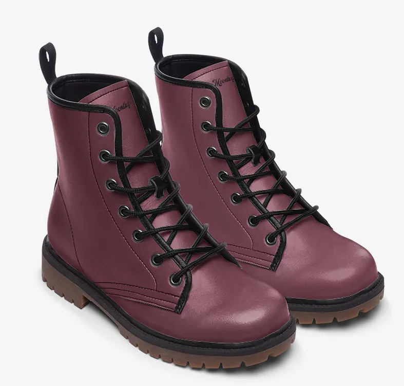 Vintage Wine Red Vegan Combat Boots| Berry Leather Urban Boots| Vintage Burgundy Lace-Up Boots| Steampunk boots| Renaissance boots For Women| Men