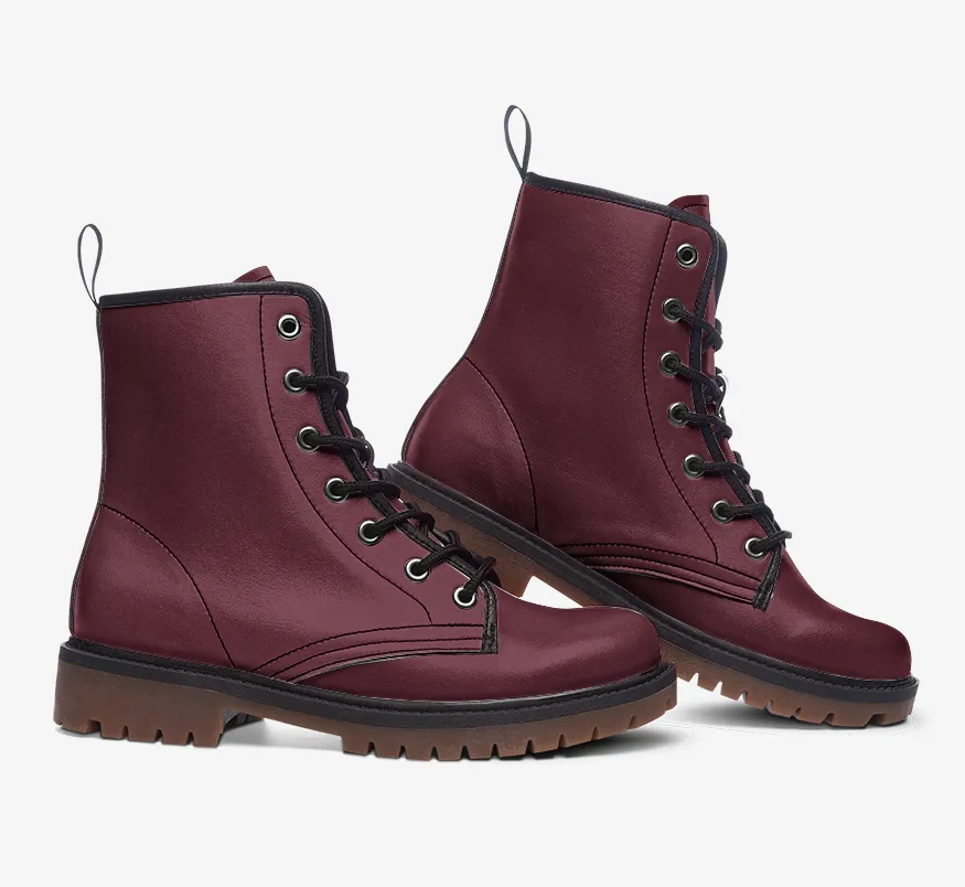 Vintage Wine Red Vegan Combat Boots| Berry Leather Urban Boots| Vintage Burgundy Lace-Up Boots| Steampunk boots| Renaissance boots For Women| Men