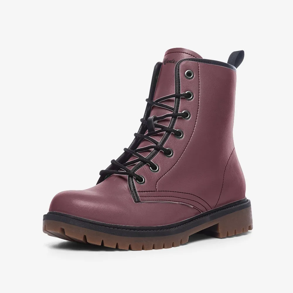 Vintage Wine Red Vegan Combat Boots| Berry Leather Urban Boots| Vintage Burgundy Lace-Up Boots| Steampunk boots| Renaissance boots For Women| Men