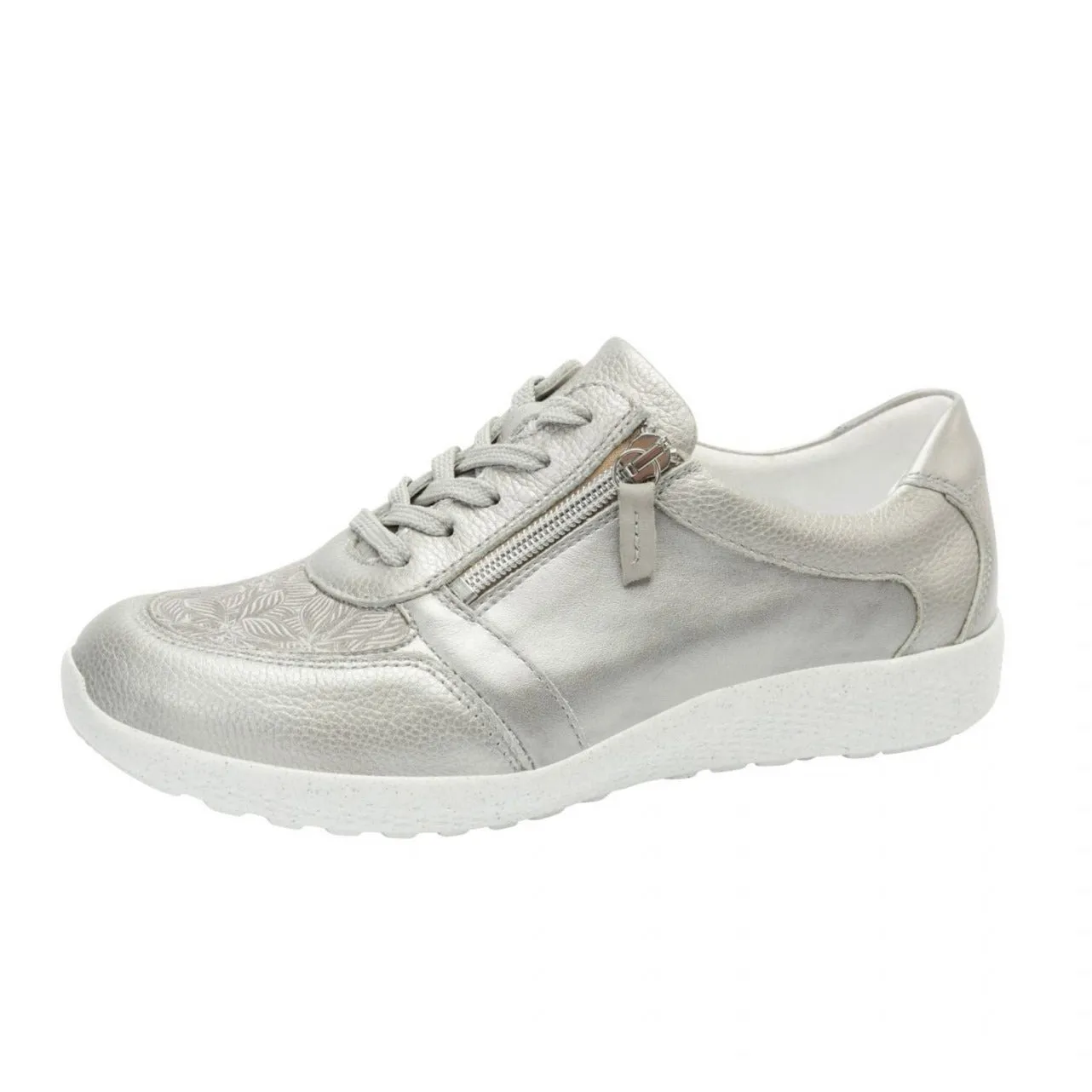 Waldlaufer Wide fitting M Ladies Silver Trainers Leather Stretch M-Ira