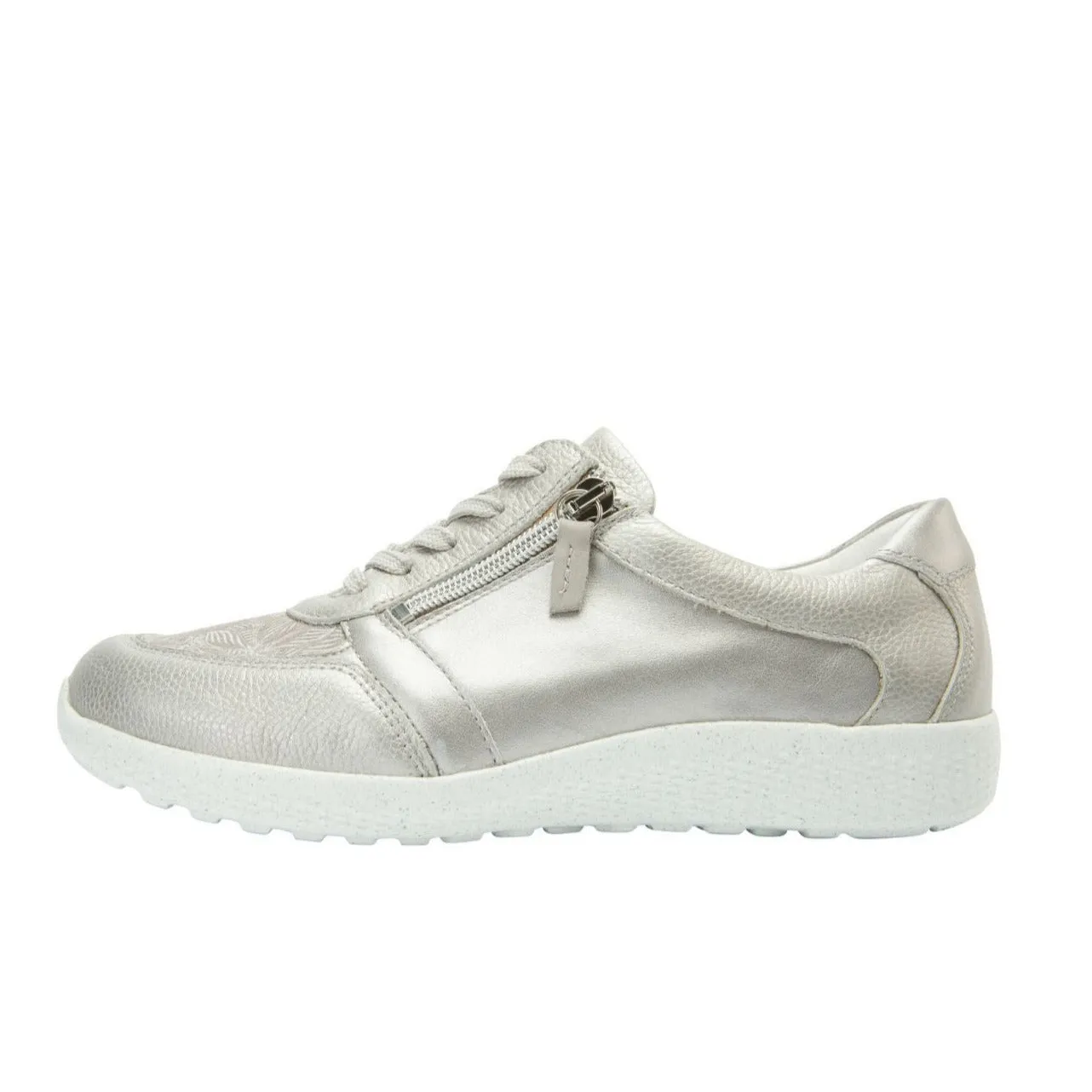 Waldlaufer Wide fitting M Ladies Silver Trainers Leather Stretch M-Ira