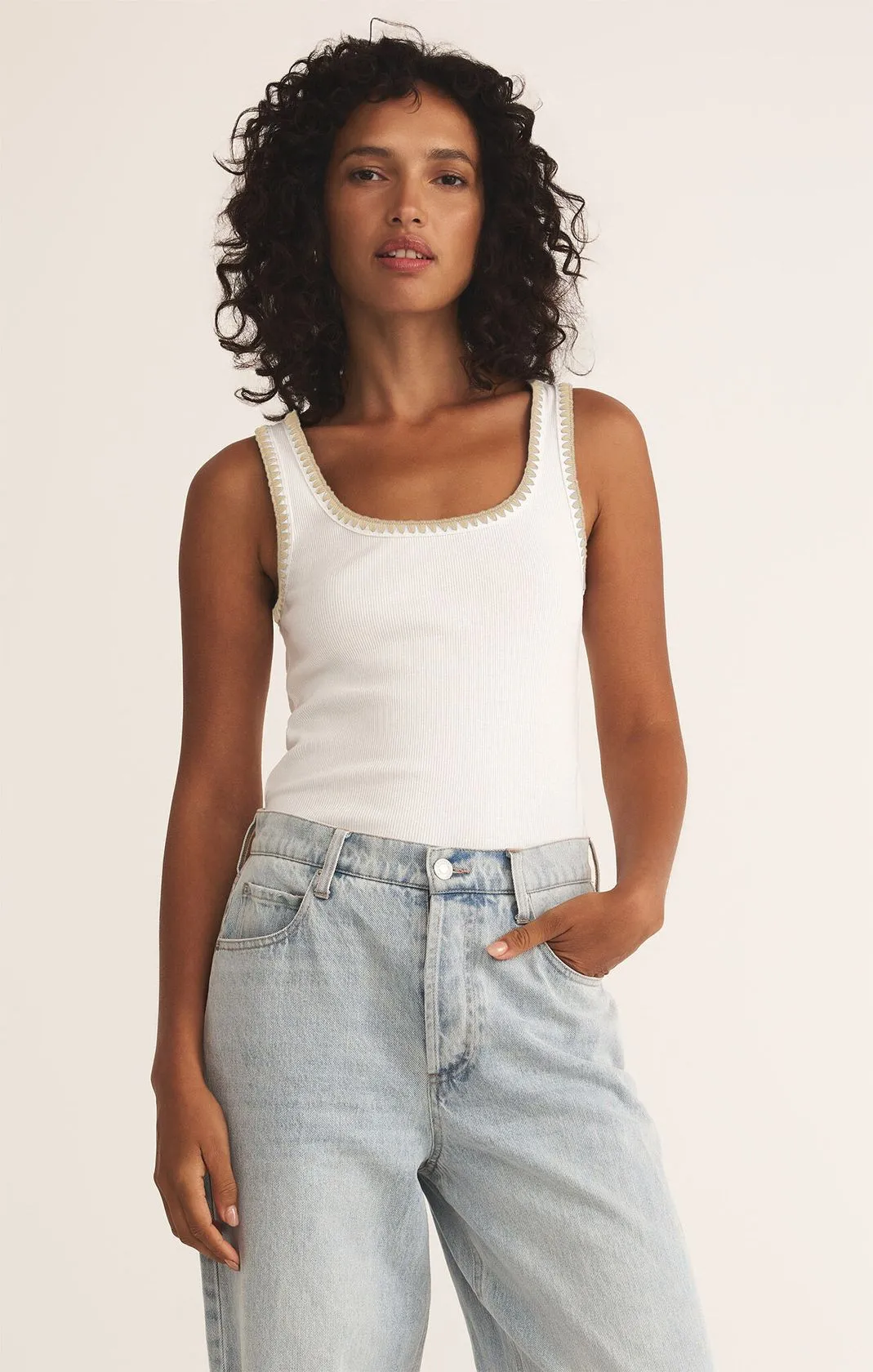 White Jaidynn Rib Tank