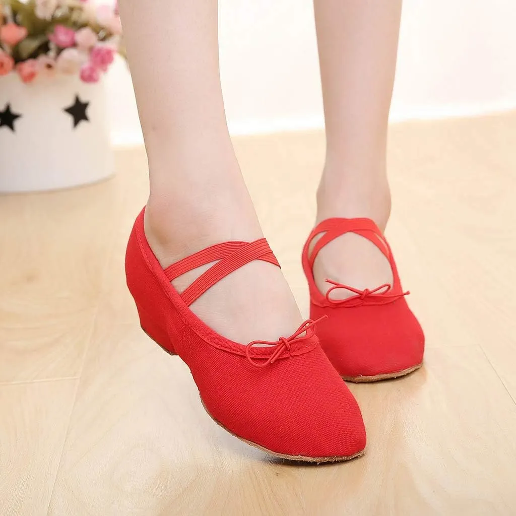 Women Ladies Dancing Prom Ballroom Latin Ballet Dance Singles Shoes Wicker Wedge Heels Women