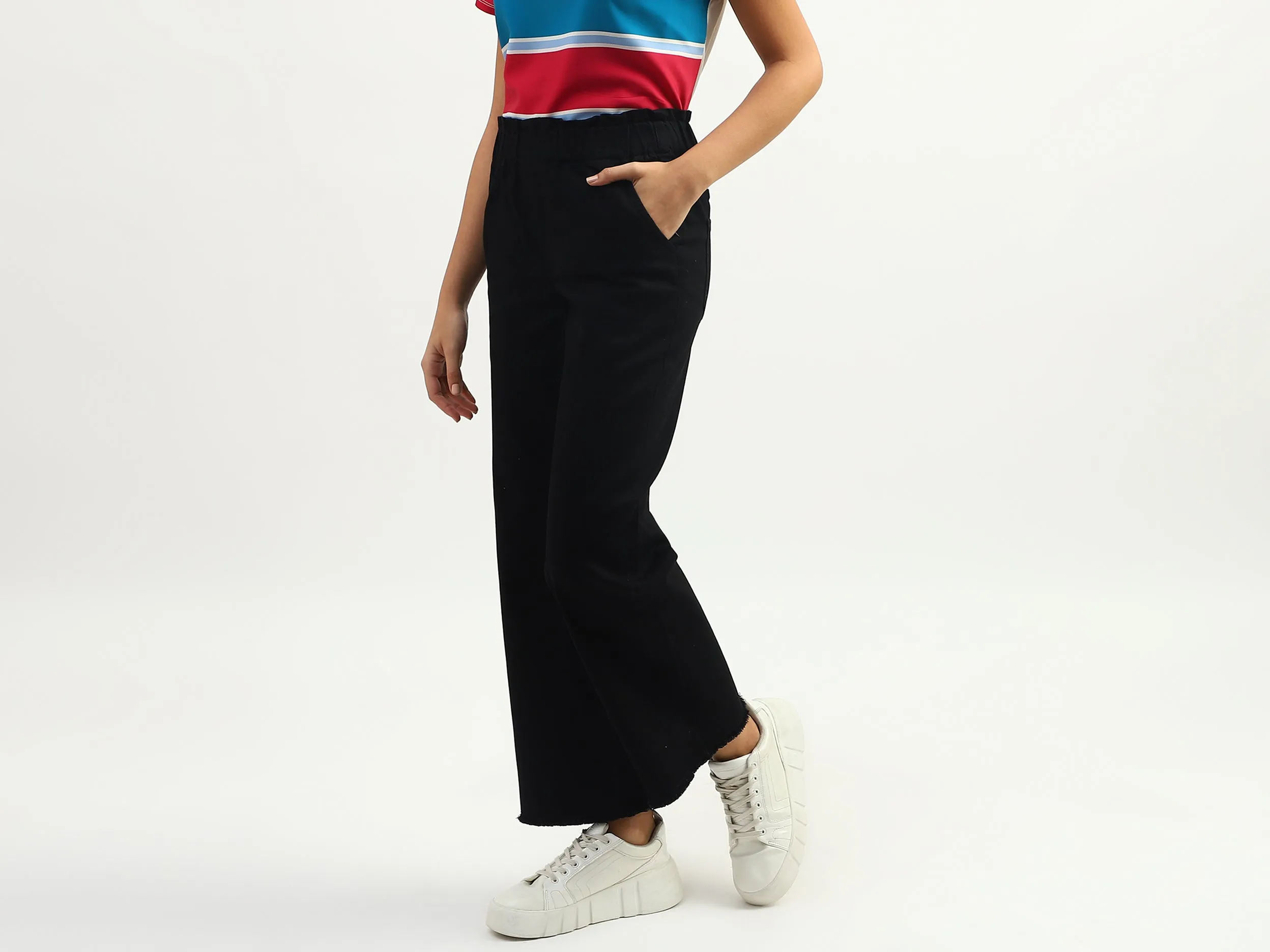 Women Solid Flared Fit Trousers