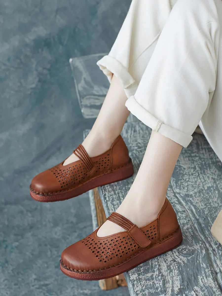 Women Summer Casual Leather Cutout Flat Shoes UI1016