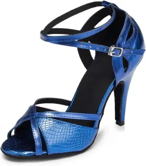 YKXLM Women Ballroom Dance Shoes Latin Salsa Performance Dance Shoes,035-8.5 Nail Heel,Blue,6.5 US