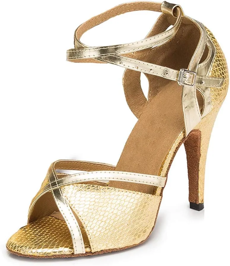 YKXLM Women Ballroom Dance Shoes Latin Salsa Performance Dance Shoes,035-8.5 Nail Heel,Yellow,5 US